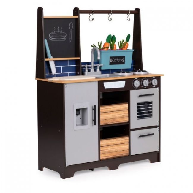 Bucatarie din lemn pentru copii cu accesorii, 74 x 29.5 x 96 cm, ecotoys tl40030 edeeditl40030