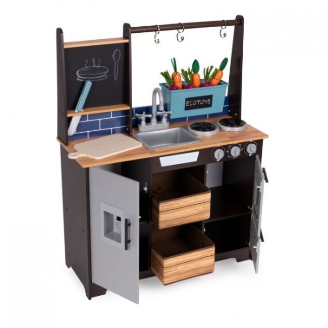 Bucatarie din lemn pentru copii cu accesorii, 74 x 29.5 x 96 cm, ecotoys tl40030 edeeditl40030