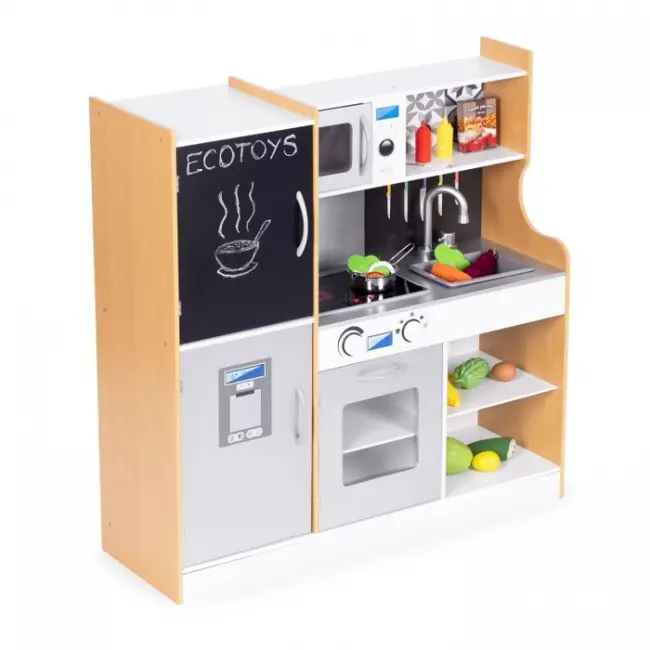 Bucatarie din lemn pentru copii cu accesorii, 90.3 x 31 x 90 cm, ecotoys tl053001 edeeditl053001