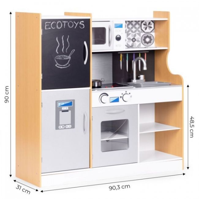 Bucatarie din lemn pentru copii cu accesorii, 90.3 x 31 x 90 cm, ecotoys tl053001 edeeditl053001