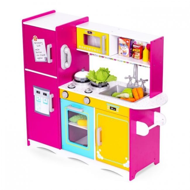 Bucatarie din lemn pentru copii cu accesorii, 92 x 29.5 x 83 cm, ecotoys tl40027 edeeditl40027