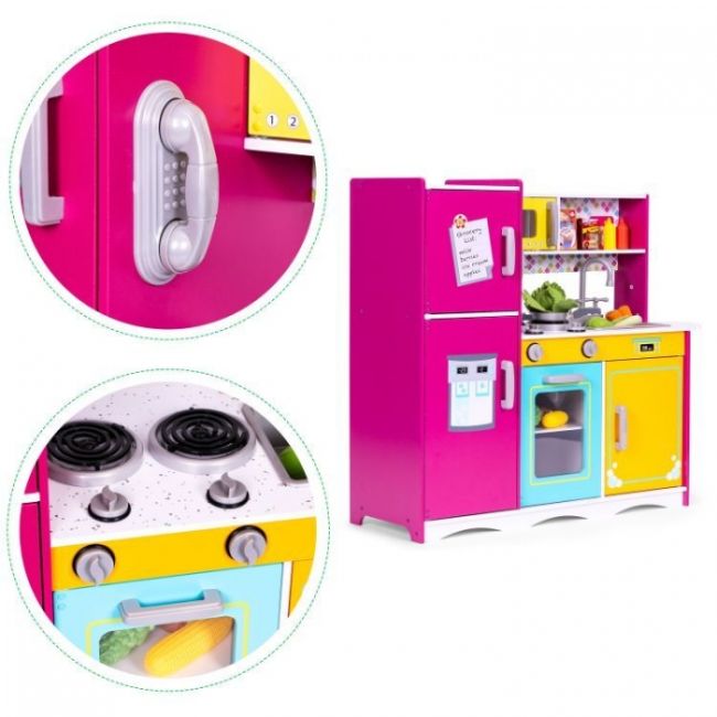 Bucatarie din lemn pentru copii cu accesorii, 92 x 29.5 x 83 cm, ecotoys tl40027 edeeditl40027