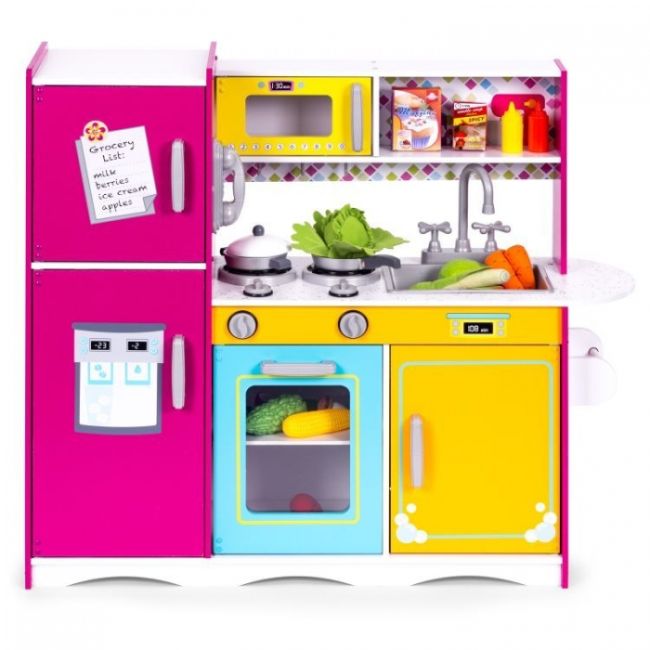 Bucatarie din lemn pentru copii cu accesorii, 92 x 29.5 x 83 cm, ecotoys tl40027 edeeditl40027