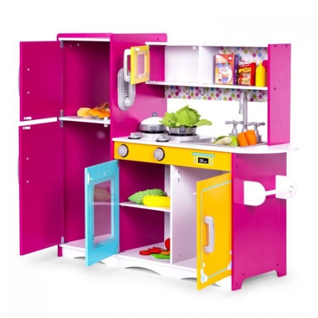 Bucatarie din lemn pentru copii cu accesorii, 92 x 29.5 x 83 cm, ecotoys tl40027 edeeditl40027