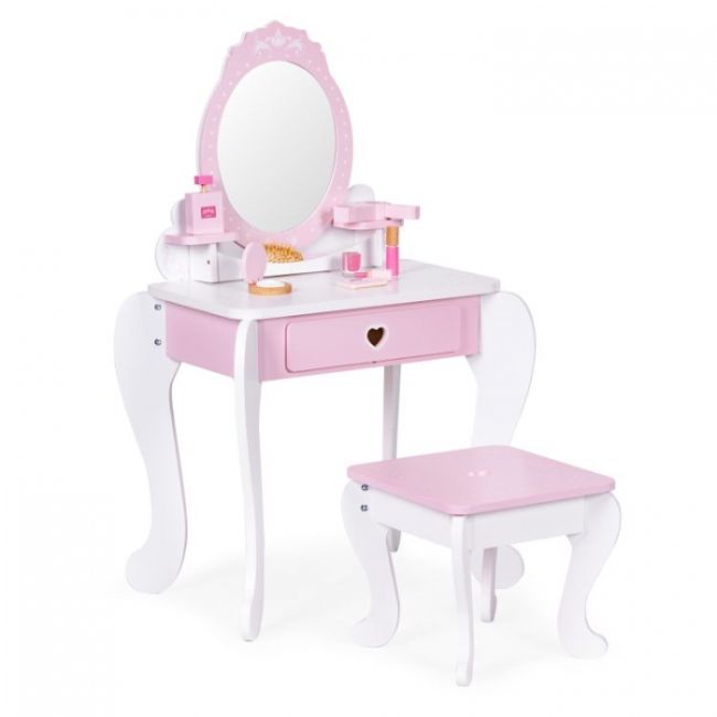 Masuta de toaleta pentru copii cu oglinda si 7 accesorii 54 x 38 x 88 cm ecotoys 2950 - roz edeedi2950