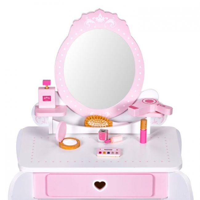 Masuta de toaleta pentru copii cu oglinda si 7 accesorii 54 x 38 x 88 cm ecotoys 2950 - roz edeedi2950