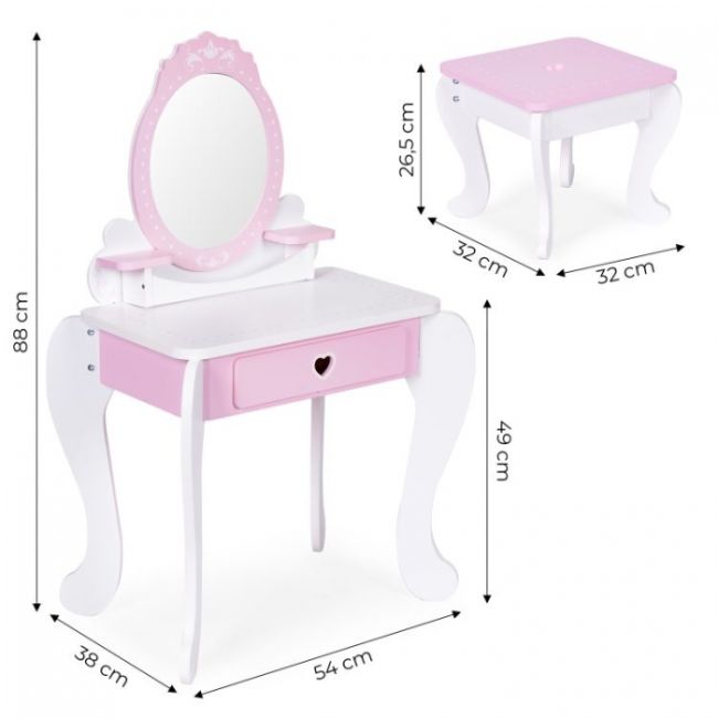 Masuta de toaleta pentru copii cu oglinda si 7 accesorii 54 x 38 x 88 cm ecotoys 2950 - roz edeedi2950