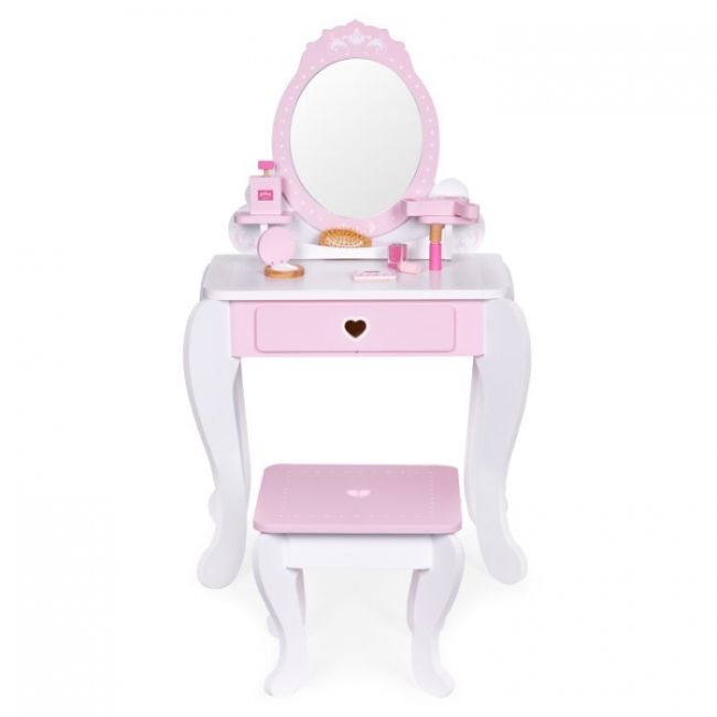 Masuta de toaleta pentru copii cu oglinda si 7 accesorii 54 x 38 x 88 cm ecotoys 2950 - roz edeedi2950