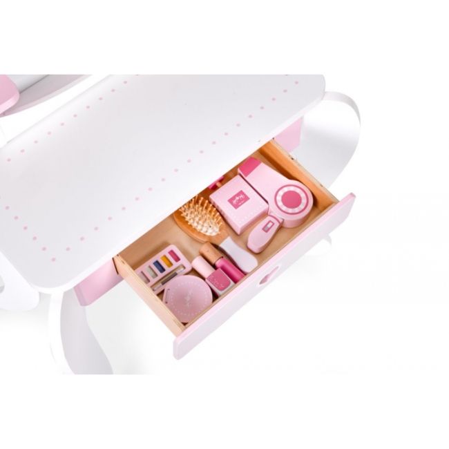 Masuta de toaleta pentru copii cu oglinda si 7 accesorii 54 x 38 x 88 cm ecotoys 2950 - roz edeedi2950