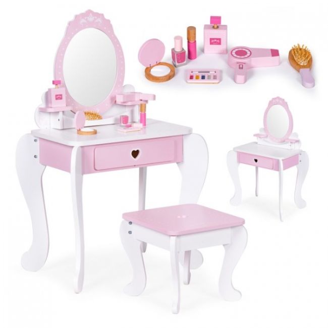 Masuta de toaleta pentru copii cu oglinda si 7 accesorii 54 x 38 x 88 cm ecotoys 2950 - roz edeedi2950