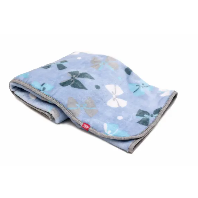 Paturica pufoasa de plus,  2 fete, bleu cu fundite, gri cu buline, 120x150 cm KDEPP2BG120150