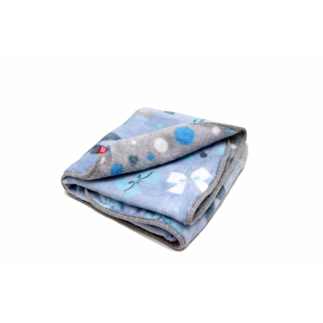 Paturica pufoasa de plus,  2 fete, bleu cu fundite, gri cu buline, 75x75 cm KDEPP2BG7575