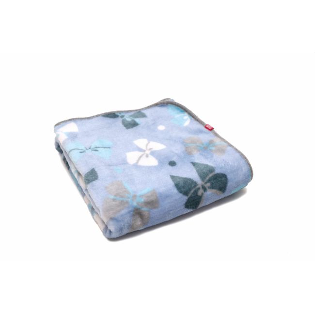 Paturica pufoasa de plus,  2 fete, bleu cu fundite, gri cu buline, 75x75 cm KDEPP2BG7575