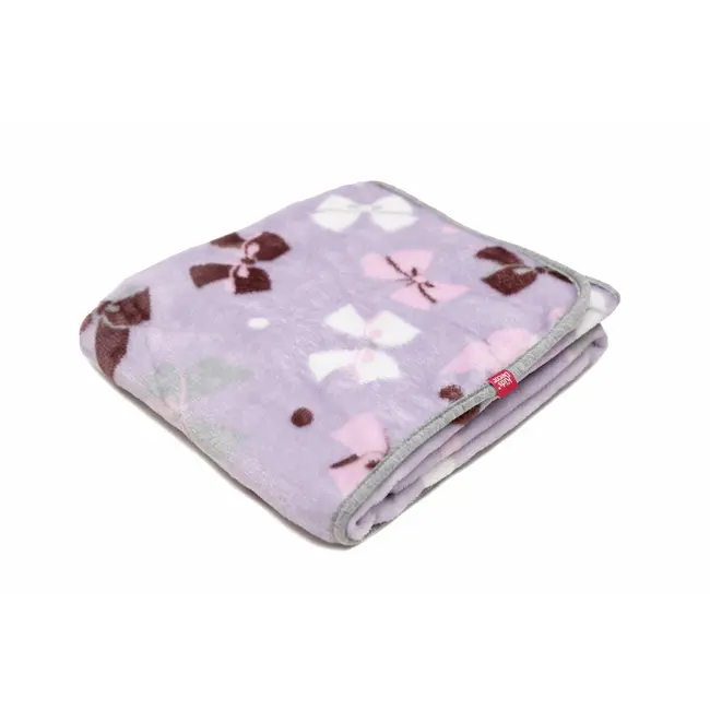 Paturica pufoasa de plus, 2 fete, mov cu fundite, gri cu buline, 100x120 cm KDEPP2MG100120