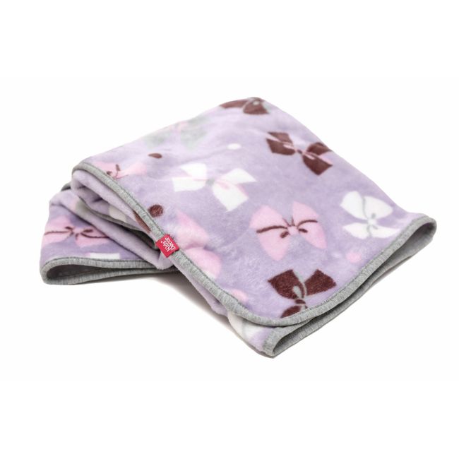 Paturica pufoasa de plus, 2 fete, mov cu fundite, gri cu buline, 100x120 cm KDEPP2MG100120