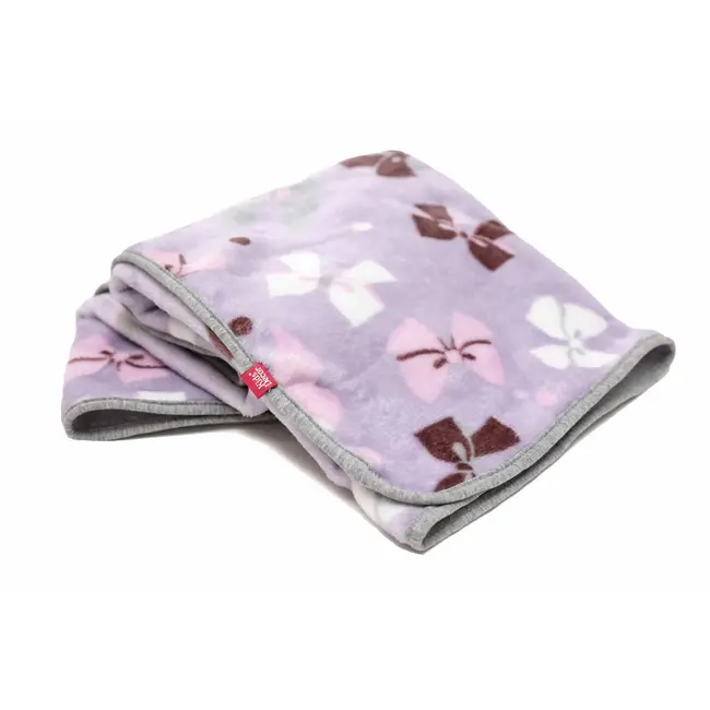 Paturica pufoasa de plus, 2 fete, mov cu fundite, gri cu buline, 120x150 cm KDEPP2MG120150