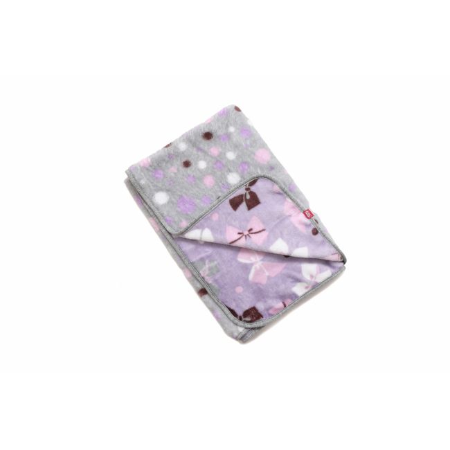 Paturica pufoasa de plus, 2 fete, mov cu fundite, gri cu buline, 75x75 cm KDEPP2MG7575