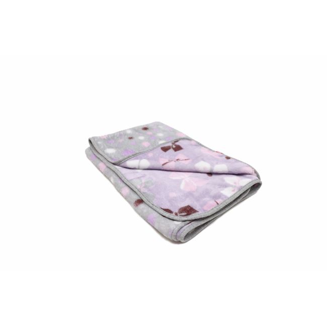 Paturica pufoasa de plus, 2 fete, mov cu fundite, gri cu buline, 75x75 cm KDEPP2MG7575