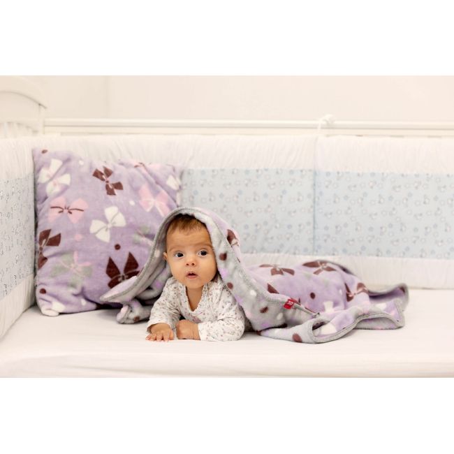 Perna pufoasa de plus cu doua fete  mov cu fundite fata /gri cu buline verso KDEP2MG4040