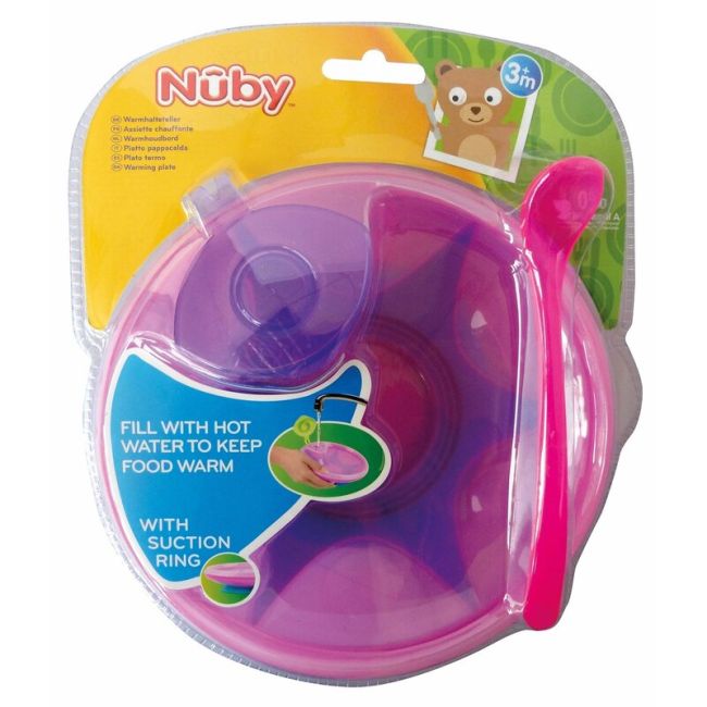 Bol, Nuby, Cu ventuza, rezervor si lingura, Pentru a mentine alimentele calde, Sigur pentru masina de spalat vase si microunde, 400 ml, 3 luni+, Pink BYNID5342PINK