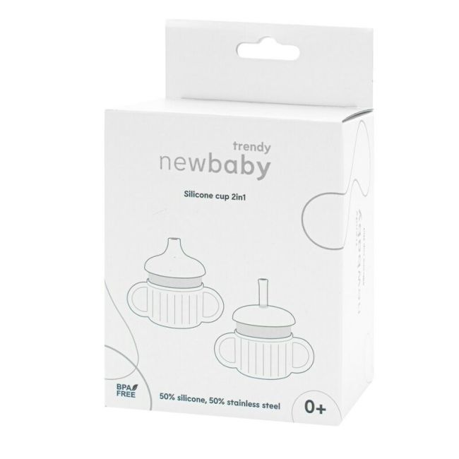 Canuta, New Baby, Cu manere si gura de scurgere care poate fi folosita de sine statatoare sau cu pai, 50% silicon, 50% otel inoxidabil, Fara BPA, 0 luni+, Beige BYN56990