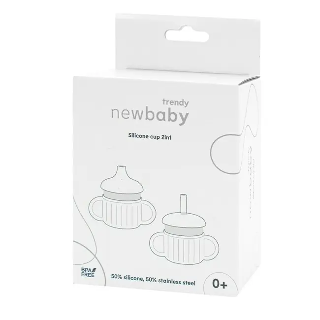 Canuta, New Baby, Cu manere si gura de scurgere care poate fi folosita de sine statatoare sau cu pai, 50% silicon, 50% otel inoxidabil, Fara BPA, 0 luni+, Green BYN56991