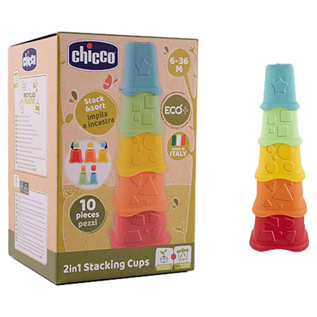 Jucarie ecologica de sortare si stivuire Chicco 2 in 1 Invatam sa numaram, 6-24luni CHC0937310-1