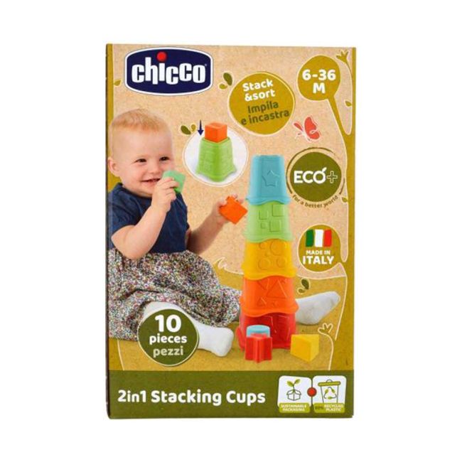 Jucarie ecologica de sortare si stivuire Chicco 2 in 1 Invatam sa numaram, 6-24luni CHC0937310-1