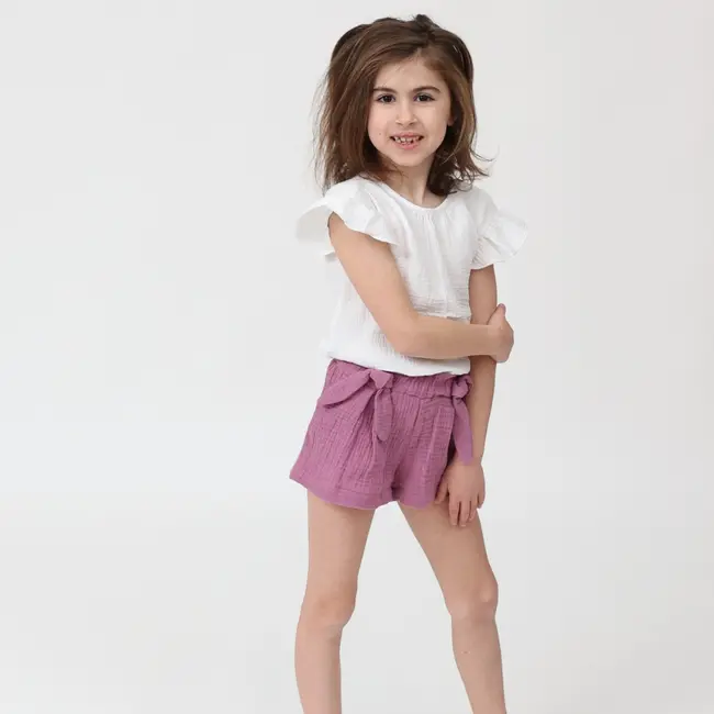 Pantaloni scurti pentru copii, din muselina, cu talie lata, Lavender, 3-4 ani KDEPSVMTL34LAVENDER