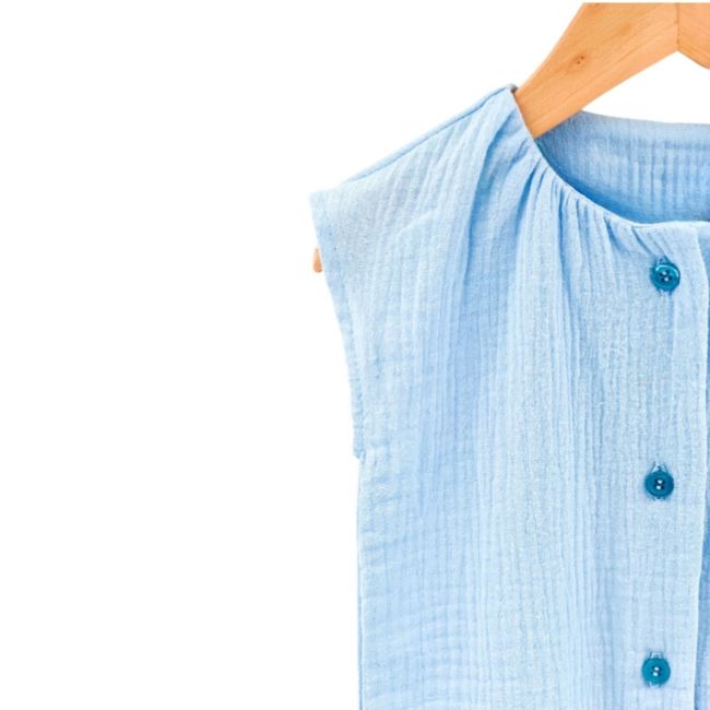 Salopeta scurta de vara pentru copii, din muselina, Bluebird, 12-24 luni KDESVM1224BLUEBIRD