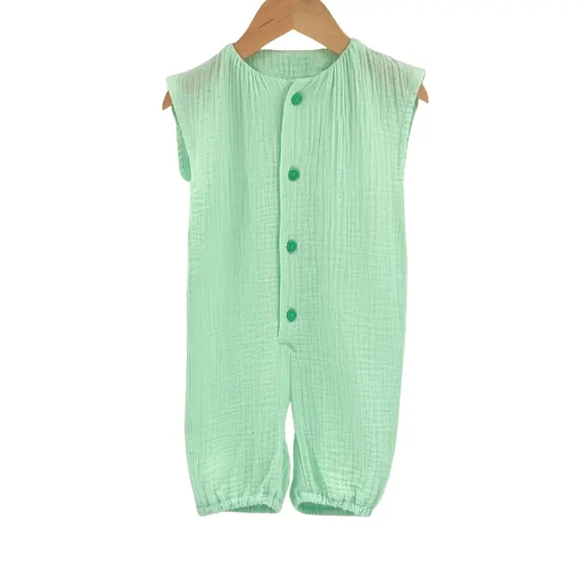 Salopeta scurta de vara pentru copii, din muselina, Minty, 6-12 luni KDESVM612MINT