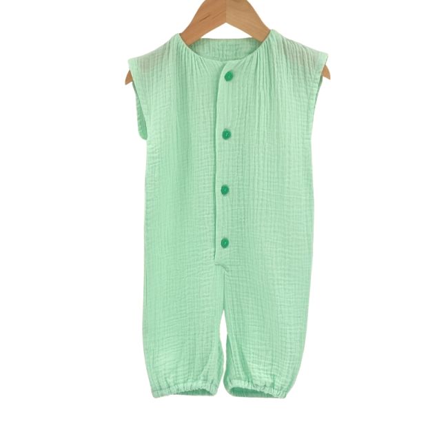 Salopeta scurta de vara pentru copii, din muselina, Minty, 6-12 luni KDESVM612MINT