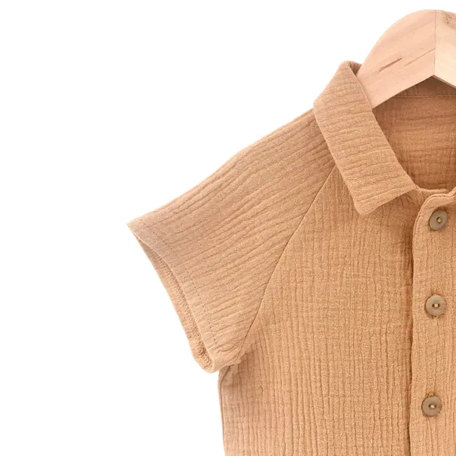 Camasa cu nasturi de vara pentru copii, din muselina, Biscuit, 110-116 cm (5-6 ani) KDECNVCM56BISCUIT