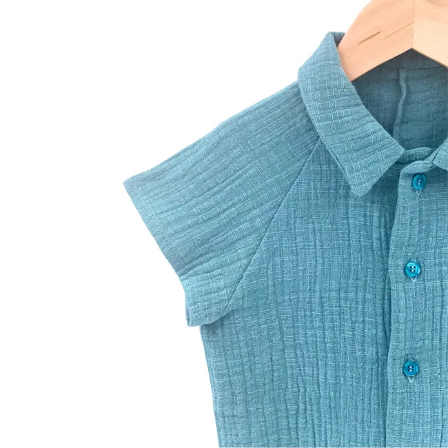 Camasa cu nasturi de vara pentru copii, din muselina, Cold Ice, 116-122 cm (6-7 ani) KDECNVCM67COLDICE