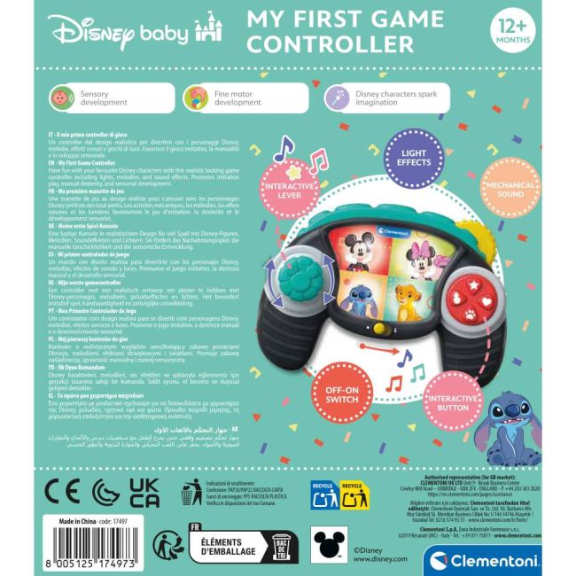 Clementoni - Controler de joc Disney cu lumini si sunete pentru dezvoltarea senzoriala si a abilitatilor motorii fine ARTCL17497