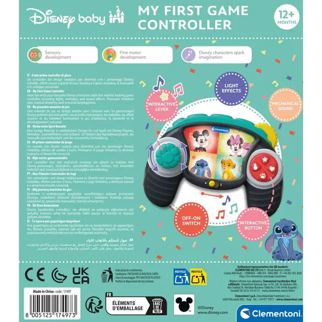 Clementoni - Controler de joc Disney cu lumini si sunete pentru dezvoltarea senzoriala si a abilitatilor motorii fine ARTCL17497