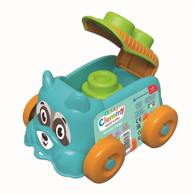 Clementoni - Jucarie educationala Soft Clemmy catel albastru cu cuburi moi ARTCL17488