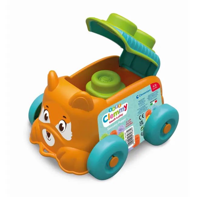 Clementoni - Jucarie educationala Soft Clemmy catel portocaliu cu cuburi moi ARTCL17487