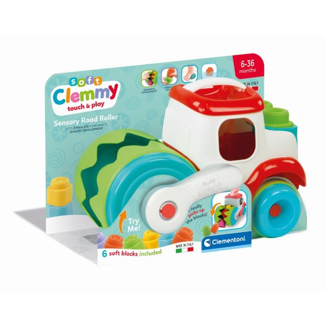 Clementoni - Jucarie educationala Soft Clemmy compactor de cuburi pentru dezvoltarea senzoriala si motorie a copiilor ARTCL17495
