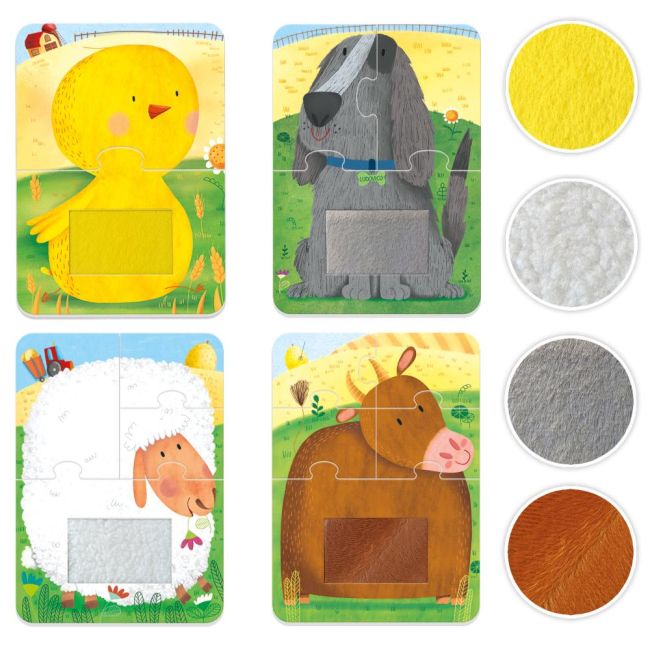 Headu - 4 Puzzleuri tactile animale de la ferma cu piese mari pentru copiii de peste 2 ani ARTHE59063