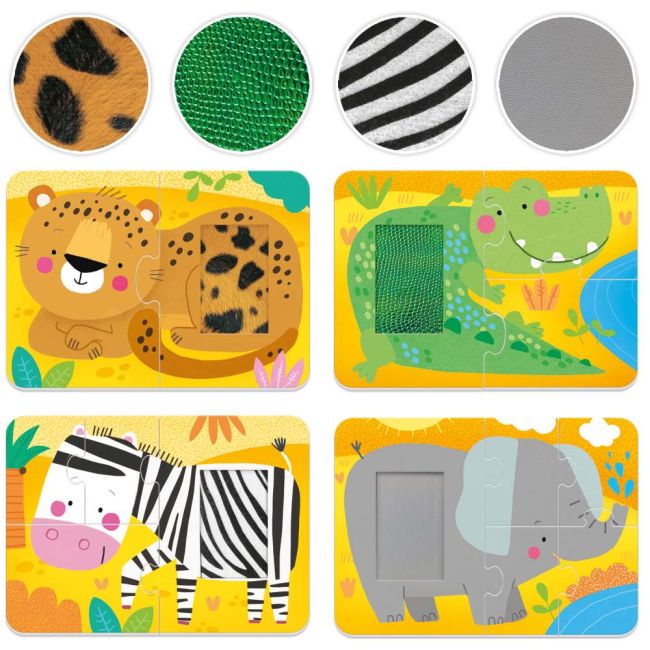 Headu - 4 Puzzleuri tactile animale din salbaticie cu piese mari pentru copiii de peste 2 ani ARTHE59070