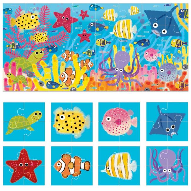Headu - 8+1 Puzzle Animale Marine cu piese mari imprimate pe ambele fete ARTHE59759
