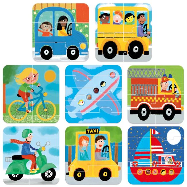 Headu - 8 Puzzleuri progresive Vehicule cu piese mari pentru copiii de peste 2 ani ARTHE59056