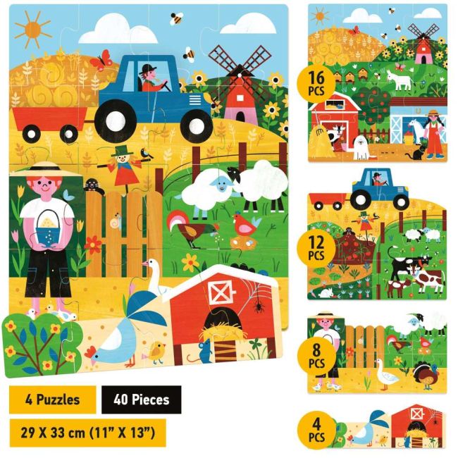 Headu - Puzzle-uri stivuibile Aventura la Ferma pentru copiii de peste 3 ani ARTHE59032