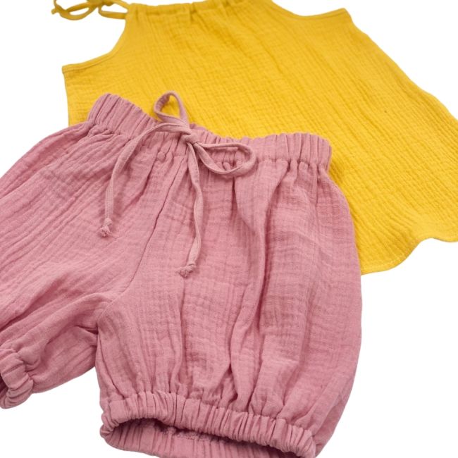 Pantaloni bufanti de vara pentru copii, din muselina,  Blushing Pink, 3-6 luni KDEPBM36BP