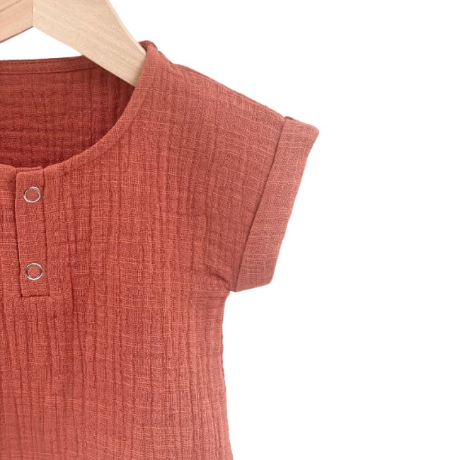 Tricou cu capse de vara pentru copii, din muselina, Summer Toffee, 2 -3 ani KDETCM23SUMTOF
