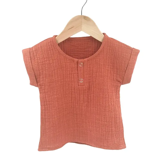 Tricou cu capse de vara pentru copii, din muselina, Summer Toffee, 3-4 ani KDETCM34SUMTOF