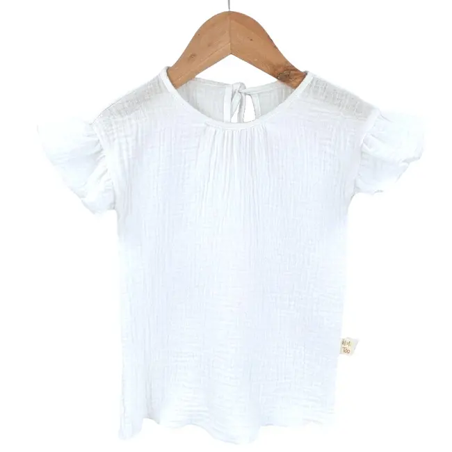Tricou cu volanase la maneci pentru copii, din muselina, Pearl, 18-24 luni KDETMV1824PEARL