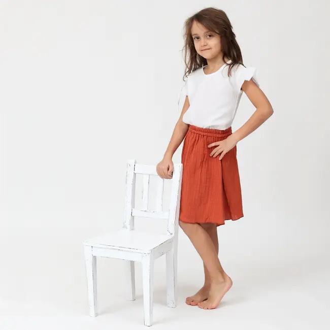 Tricou cu volanase la maneci pentru copii, din muselina, Pearl, 2-3 ani KDETMV23PEARL