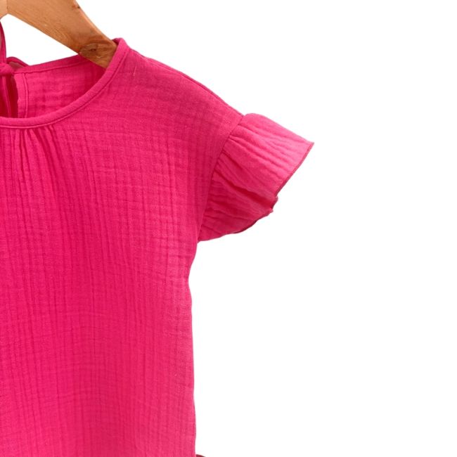 Tricou cu volanase la maneci pentru copii, din muselina, Pink Pop, 2-3 ani KDETMV23BD